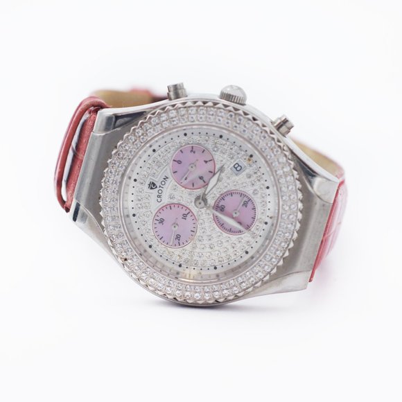 Croton CZ Encrusted Watch with Mother Of Pearl Subdials main image 6
